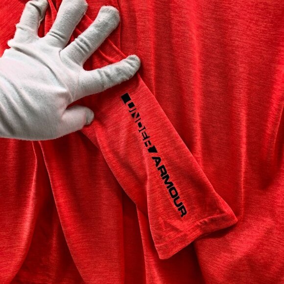 Under Armour Long Sleeve T-Shirt Mens S Hooded Red Henley Heatgear Loose - Picture 6 of 12